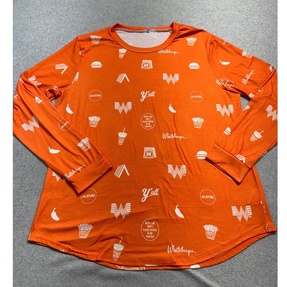 Whataburger Long Sleeve T Shirt Womens Large Orange All‎ Over Print Texas Tee